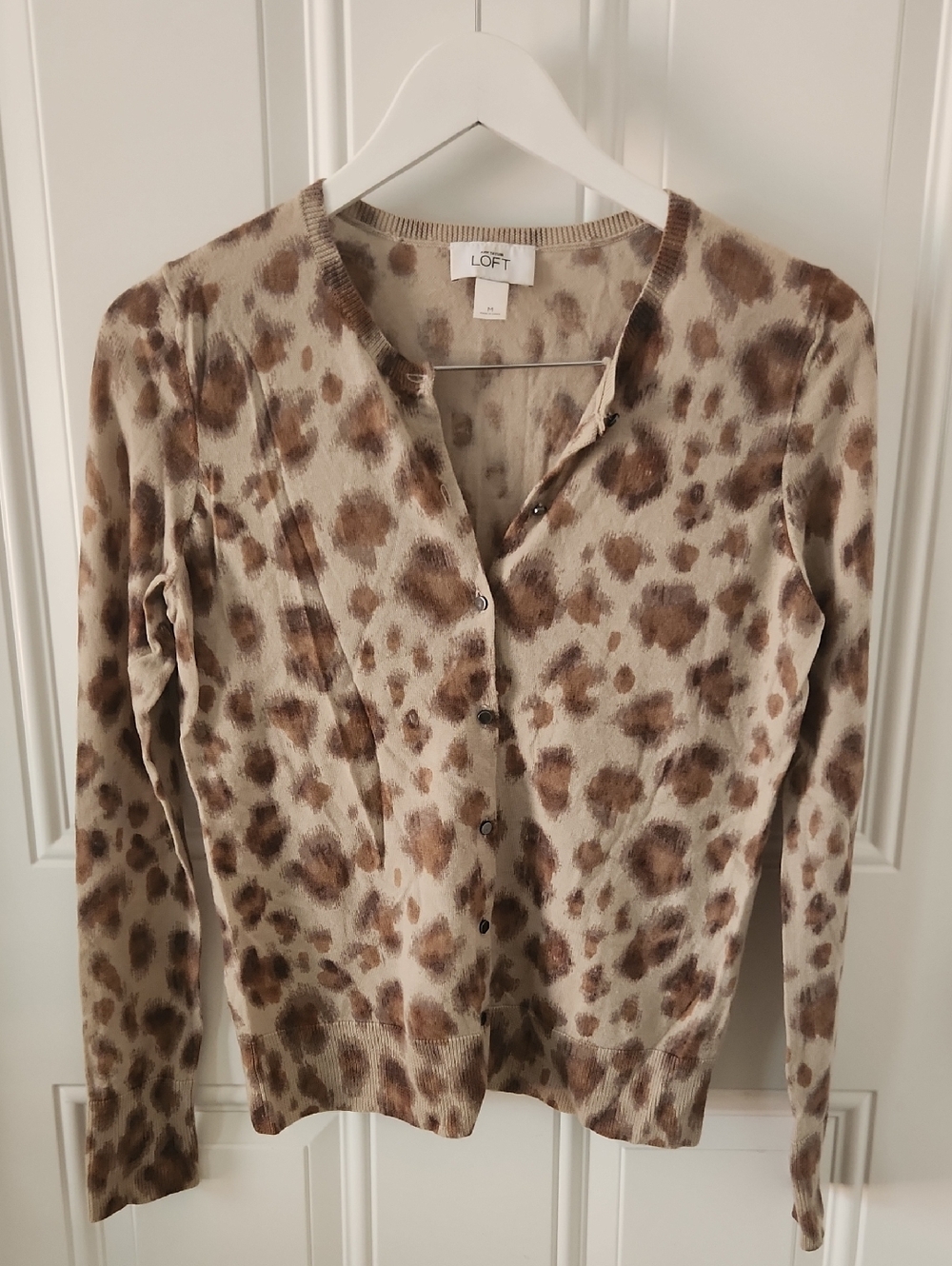 LOFT Leopard Print Button Cardigan - Beige & Brown